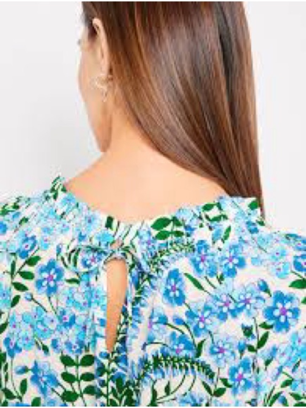 Talbots Blue & Green Floral Peasant Blouse Praire S - Picture 2 of 9